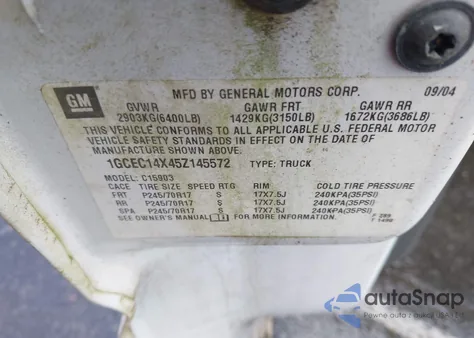 2005 Chevrolet Silverado 1500 Work Truck z USA, uszkodzony, nr VIN 1GCEC14X45Z145572